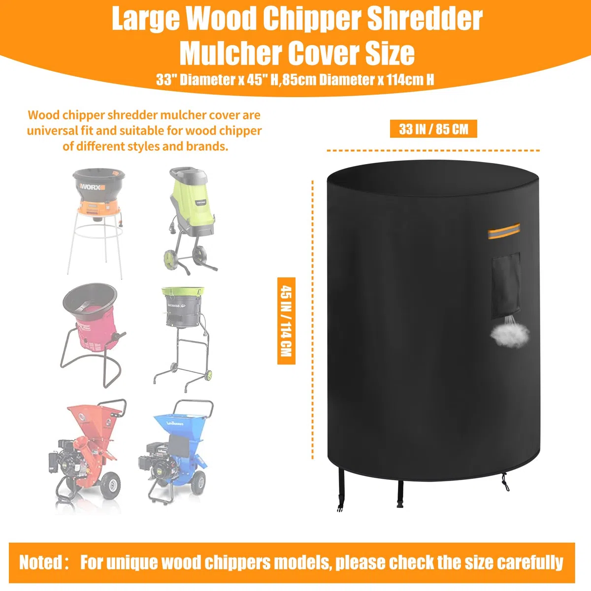 Holzhacker Shredder Housse de protection Oxford 420D haute performance pour broyeur de bois, imperméable, anti-poussière pour broyeur de feuilles électrique, accessoire pour broyeur électrique