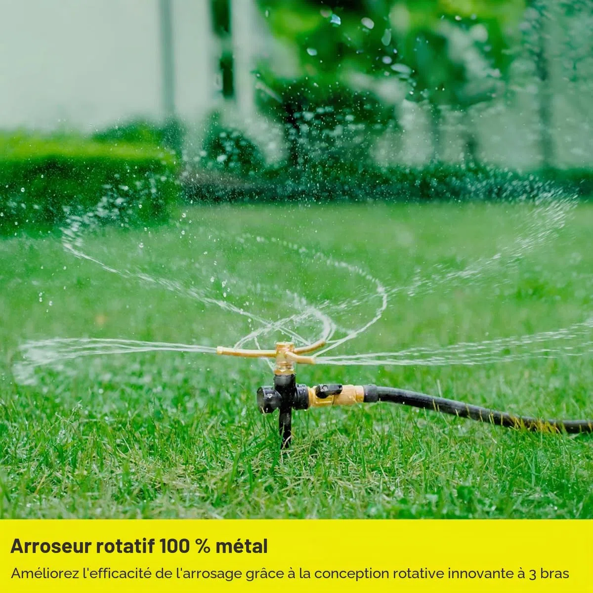 FANHAO 2 arroseurs de pelouse en métal pour Jardin avec Base à Piquet, arroseur à 3 Bras Système d'arrosage Automatique Rotatif à 360 degrés pour Jardin, arrosage de Grandes Surfaces pour Plantes