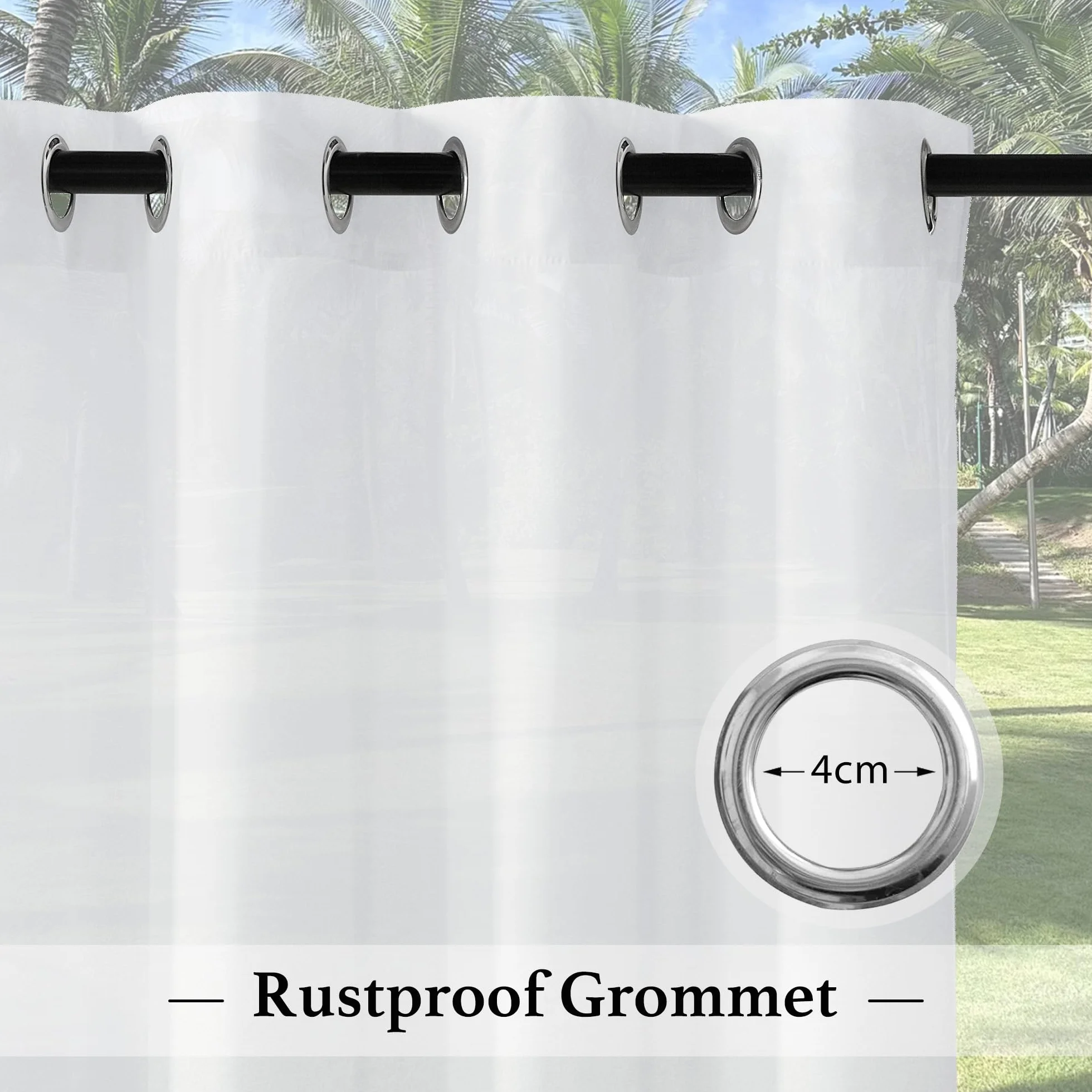 PONY DANCE Rideau d'Extérieur - Rideau Voilage Exterieur Semi-Transparent avec Oeillets Imperméable Protection Vie Privée pour Terrasse Balcon Jardin, L132 x H213cm, 2 Panneaux, Blanc Pur