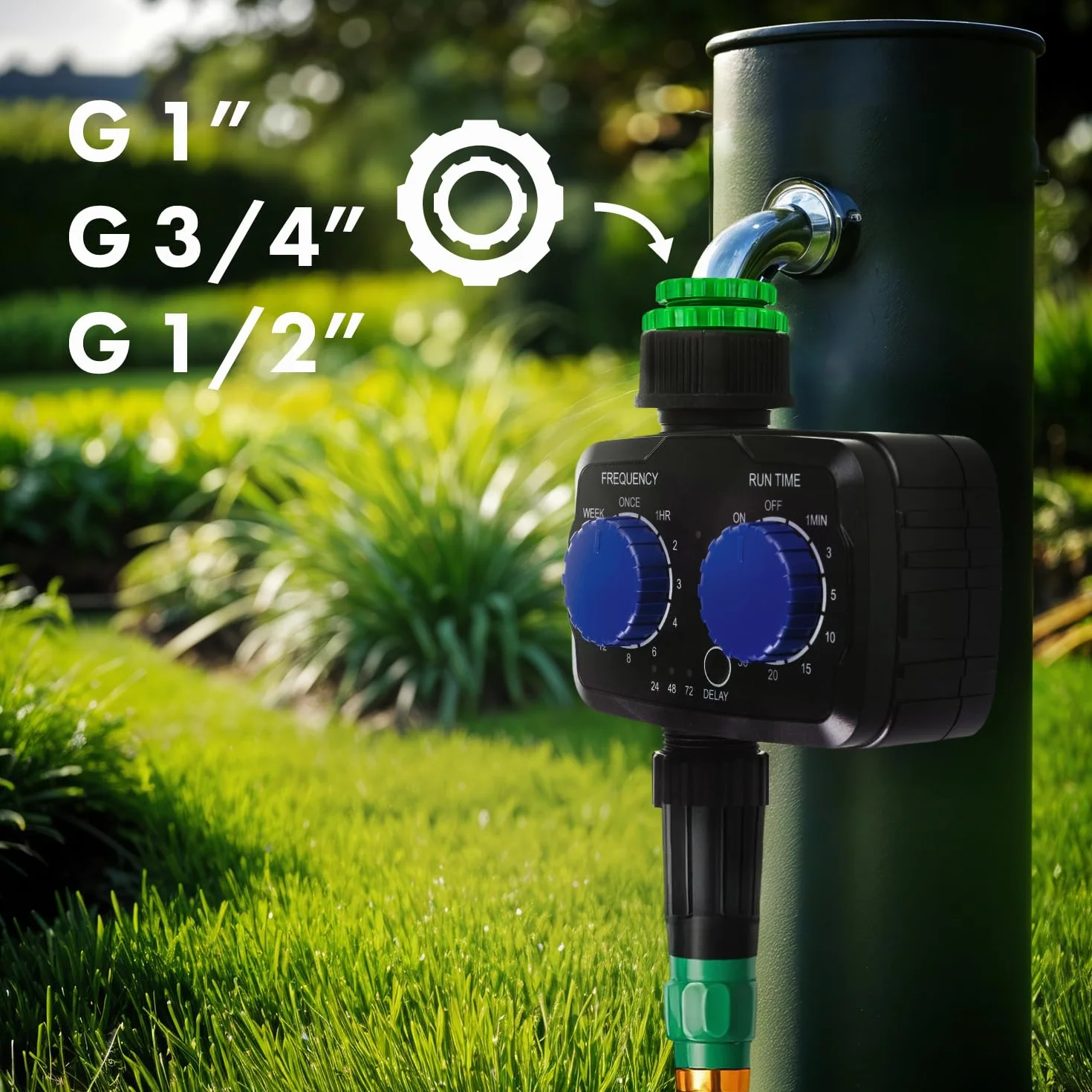 Green Blue Contrôleur électronique d'irrigation | Contrôle précis pour l'arrosage du jardin | Fréquence et durée d'arrosage réglables | Fonctionne avec piles IP55 résistant aux intempéries GB391