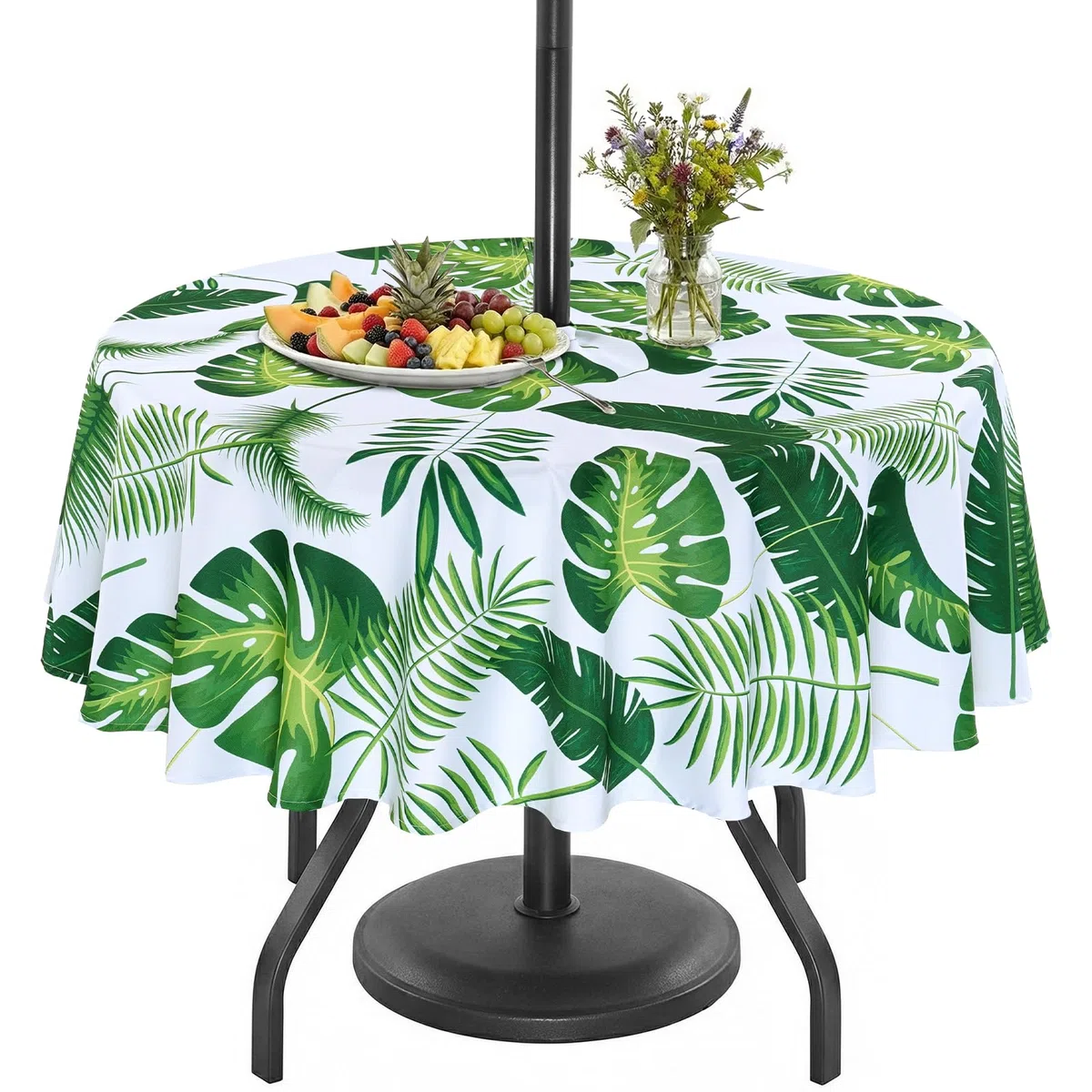 Eternal Beauty Nappe ronde anti-éclaboussures avec trou de parasol et fermeture éclair pour terrasse, jardin, fête et barbecue - 152,4 cm