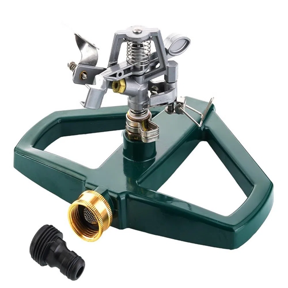 Arroseur Jardin Rotatif 360°, Arrosage Pelouse à Impulsion, Arroseur Automatique avec Base en Métal, Système Arrosage Automatique Réglable, Couverture Jusqu'à 520m² pour Irrigation Cour