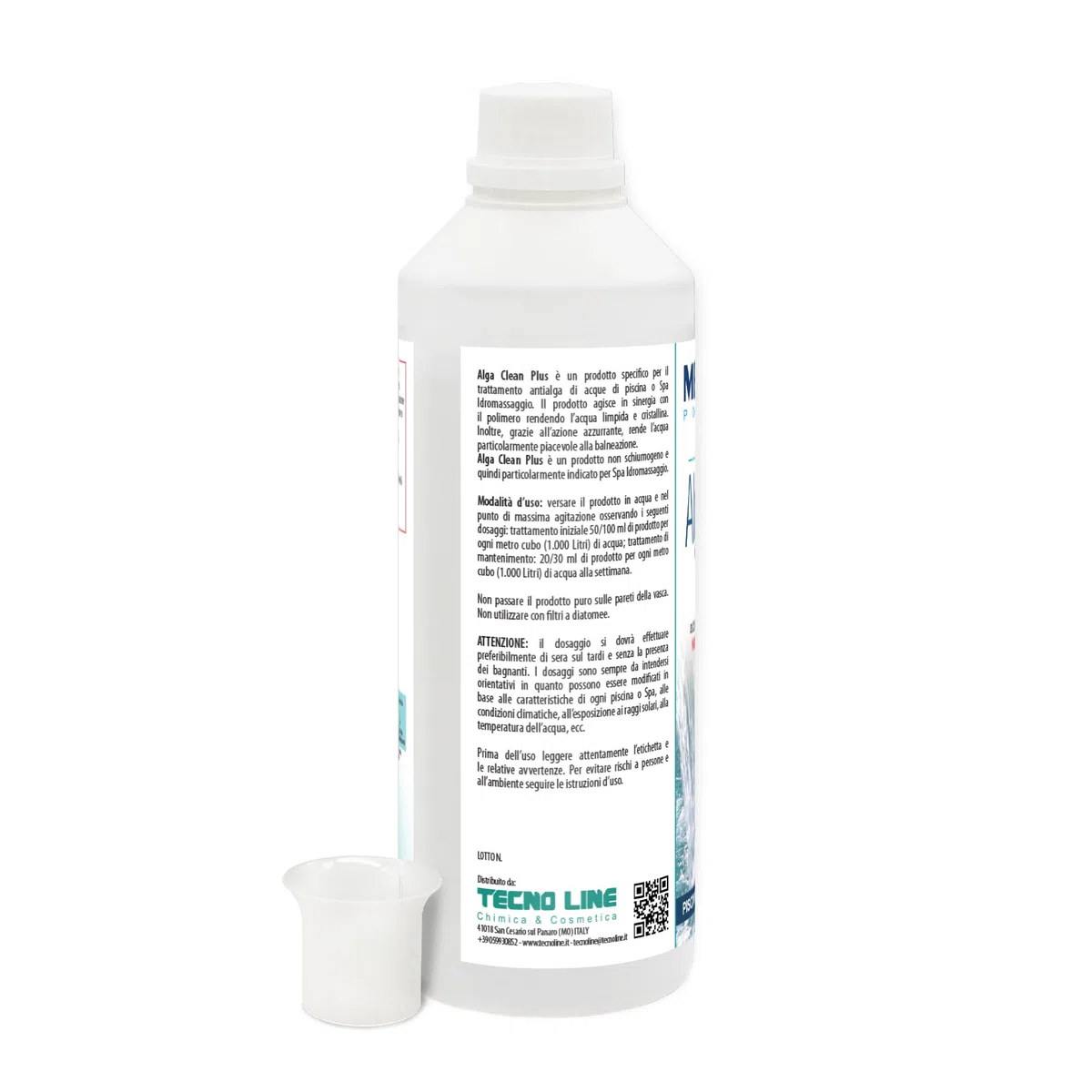 Metacril Alga Clean Plus + Gobelet doseur gradué, élimine Les algues, Non moussant, bleuissant et éclaircissant, pour piscines et spas d'hydromassage - 1 LT