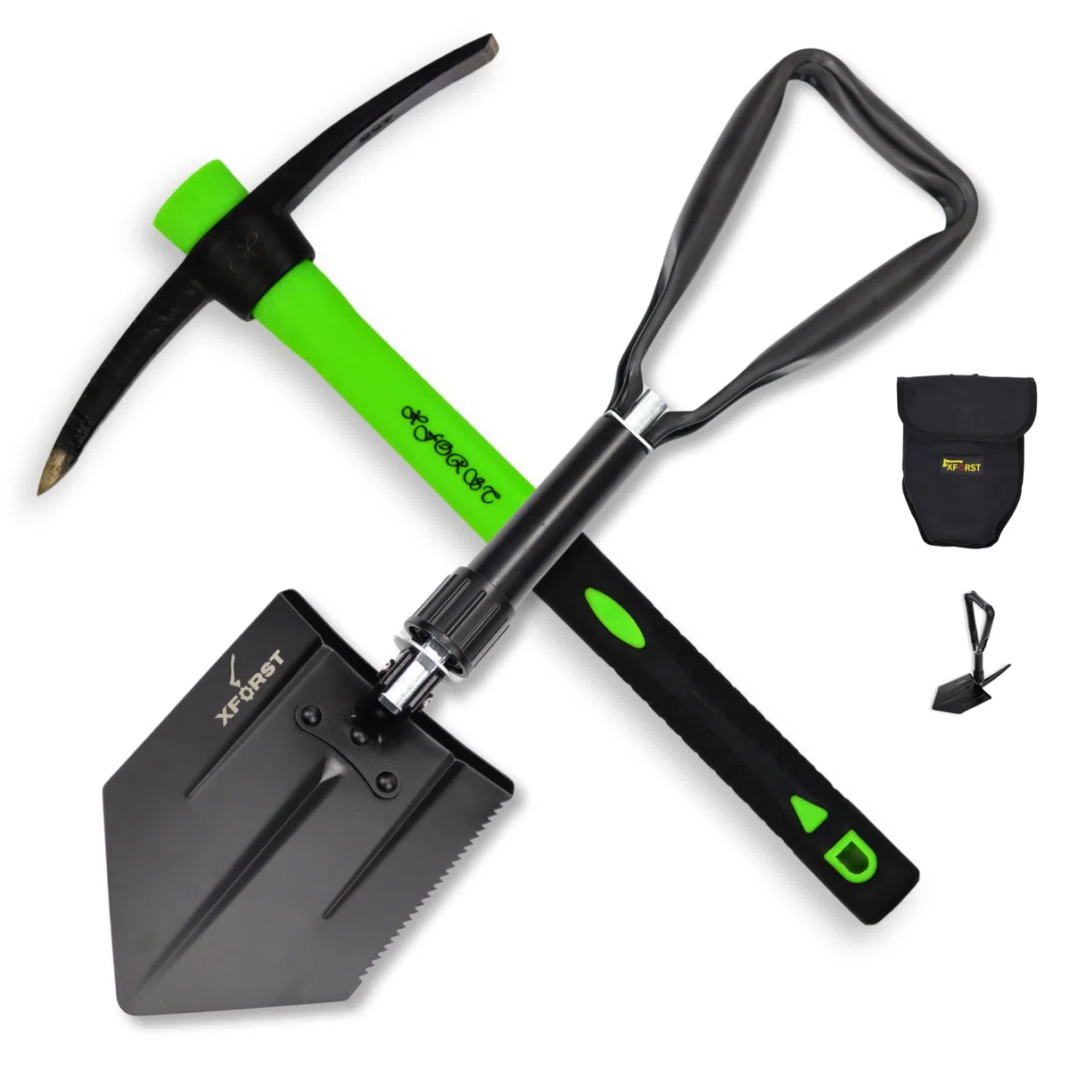 Set Xforst : Pelle Pliante KS1 & Mini Pioche PF400 – Kit Indispensable pour Jardinage, Camping et Survie