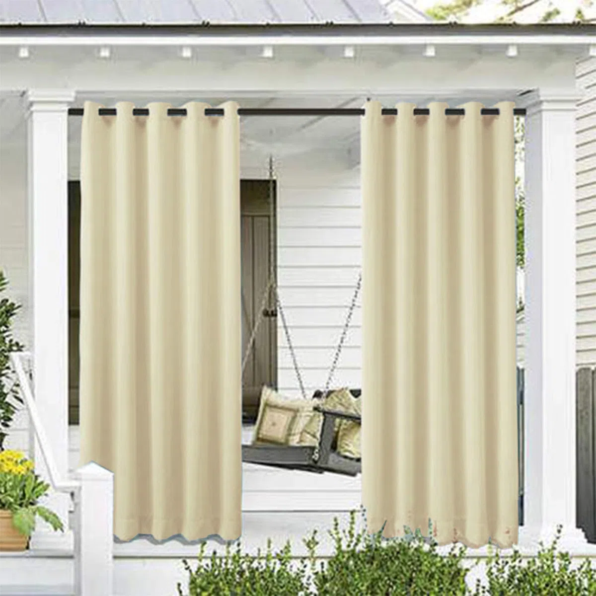 ele ELEOPTION Rideaux d'extérieur Hydrofuges, Protection Anti-UV avec œillets, pour Jardin, Cour, Balcon, Blanc Cassé, 1 Pièce / 132 X 213cm