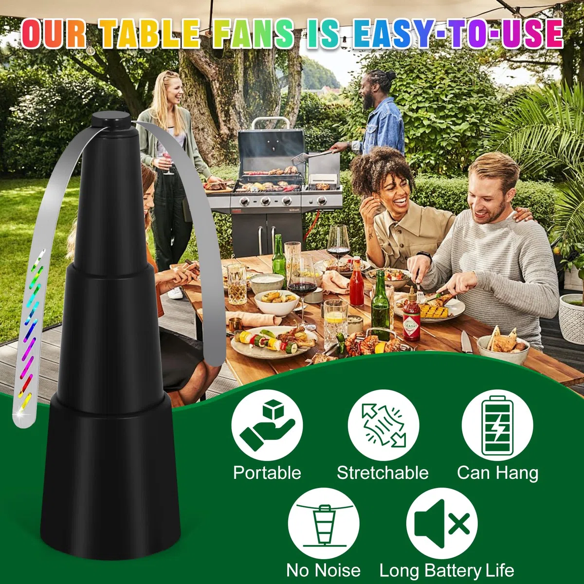 Moustiques Repoussent Les Ventilateurs, 2 Pièces Ventilateur Anti Mouche Indolore pour Eloigner Les Mouches de la Table, Repellent Moustique Fan pour Maison Dîner, Pique-Nique et Barbecue
