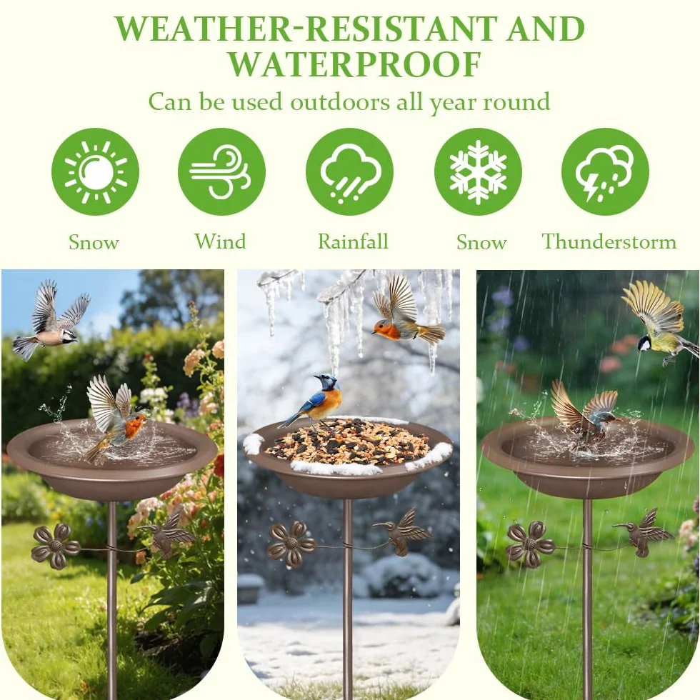 Bseical Abreuvoir pour oiseaux debout - Bain d'oiseaux pour l'extérieur - En métal - Pour oiseaux - Résistant à l'hiver