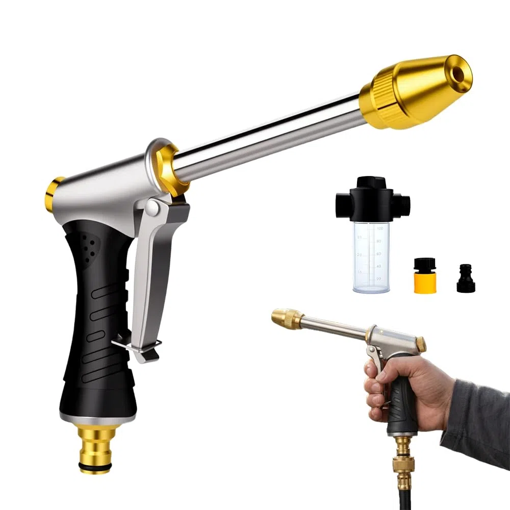 Pistolet de Nettoyeur Haute Pression, 2026 Nouveau Haute Pression Portable, Pistolet Haute Pression Lance de Nettoyage à Buse Réglable, Pistolet Arrosage pour Voiture, Terrasse et Gouttière (A)
