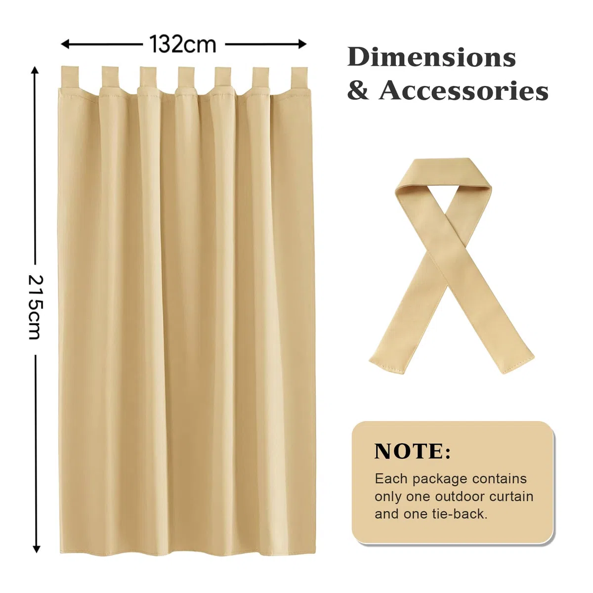 Rideaux D'extérieur, Rrideau pour Pergola Peut être étanche, Protection UV, Rideau Exterieur Terrasse 132x215cm, Rideau Exterieur Impermeable pour Fenêtres, Tonnelles et Balcons(Beige)
