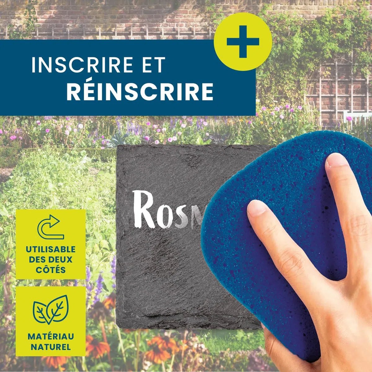 Hoberg Étiquettes Plantes en ardoise - Set de 10 | Résistant aux intempéries, réutilisable | Inscription individuelle de plantes & herbes | Avec piquets de terre en acier | 10 x 7 x 0,5 cm [Carrés]