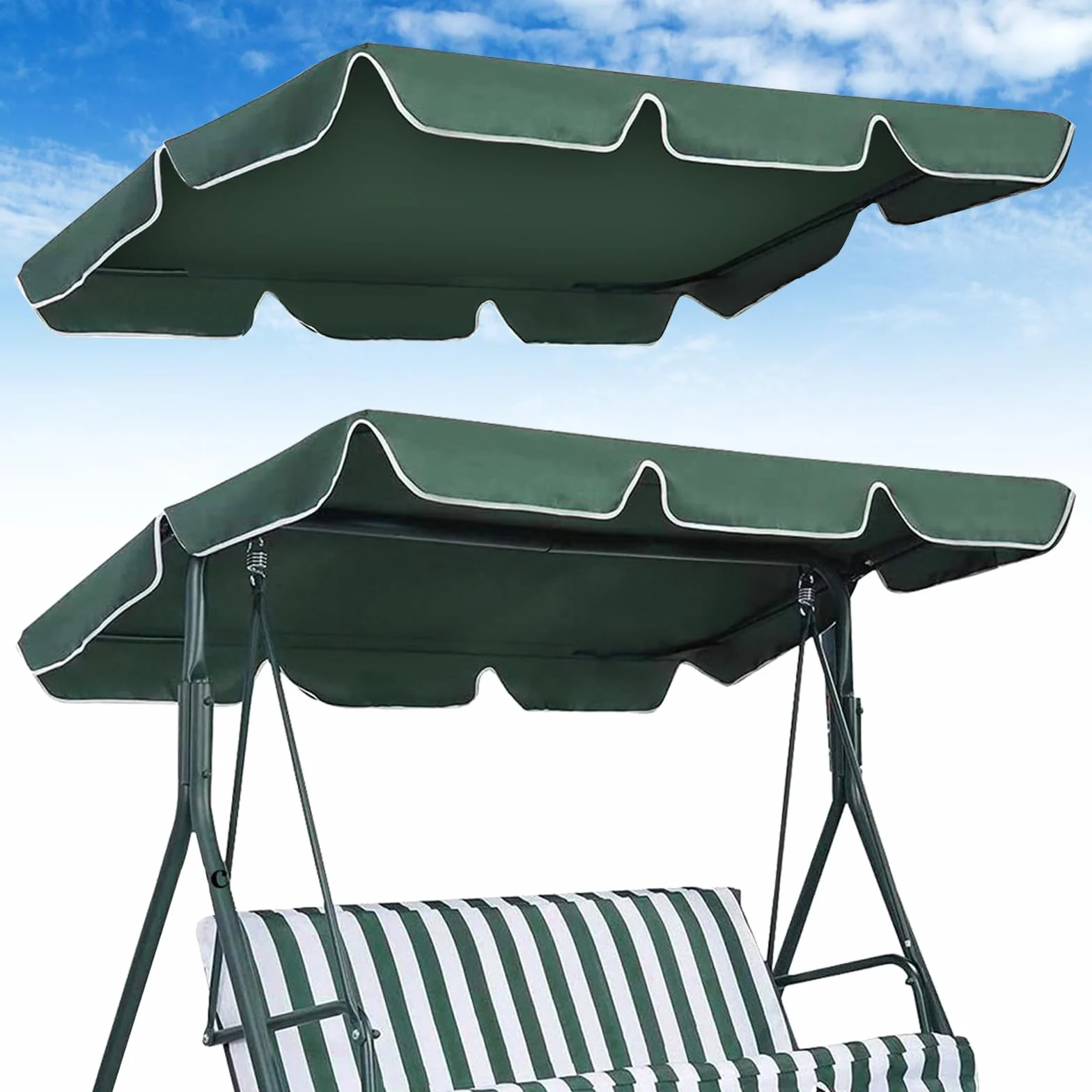 Auvent Universel pour Balancelle Hollywoodienne, Toit De Rechange Universel, Pare-Soleil Universel, Housse De Toit De Rechange Toit De Balancelle Universal 195 * 125 * 15cm(Vert)