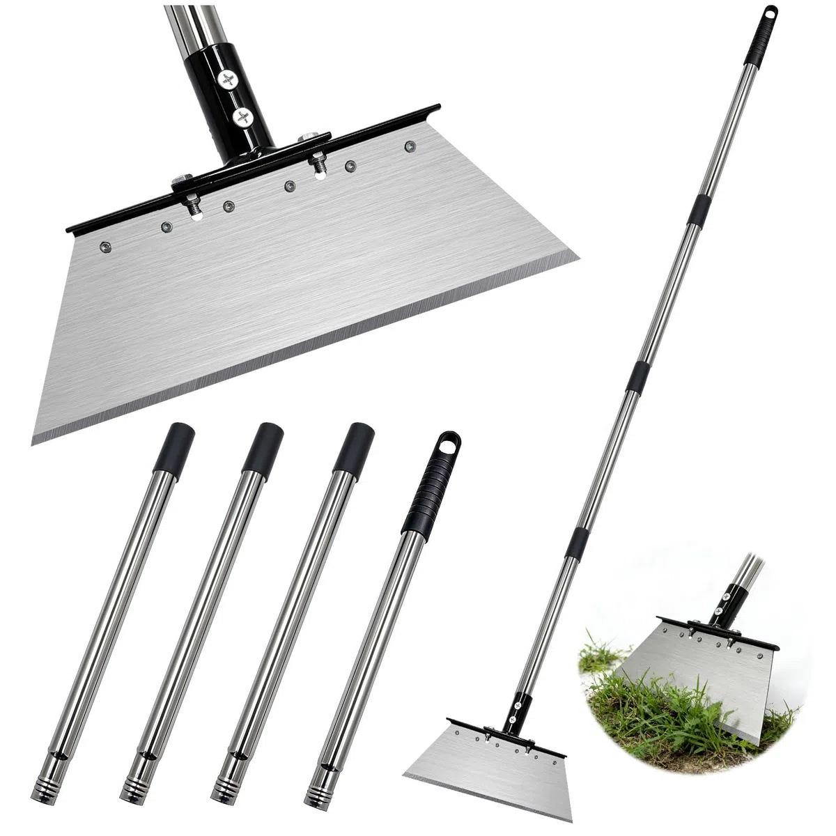 165CM Pelle de Nettoyage Multifonctionnelle avec Poignée D'extension en Acier Inoxydable Pelle Nettoyage Extérieur Jardin Longueur Réglable Grattoir Jardinage Desherbage pour aux Jardins Terrasses