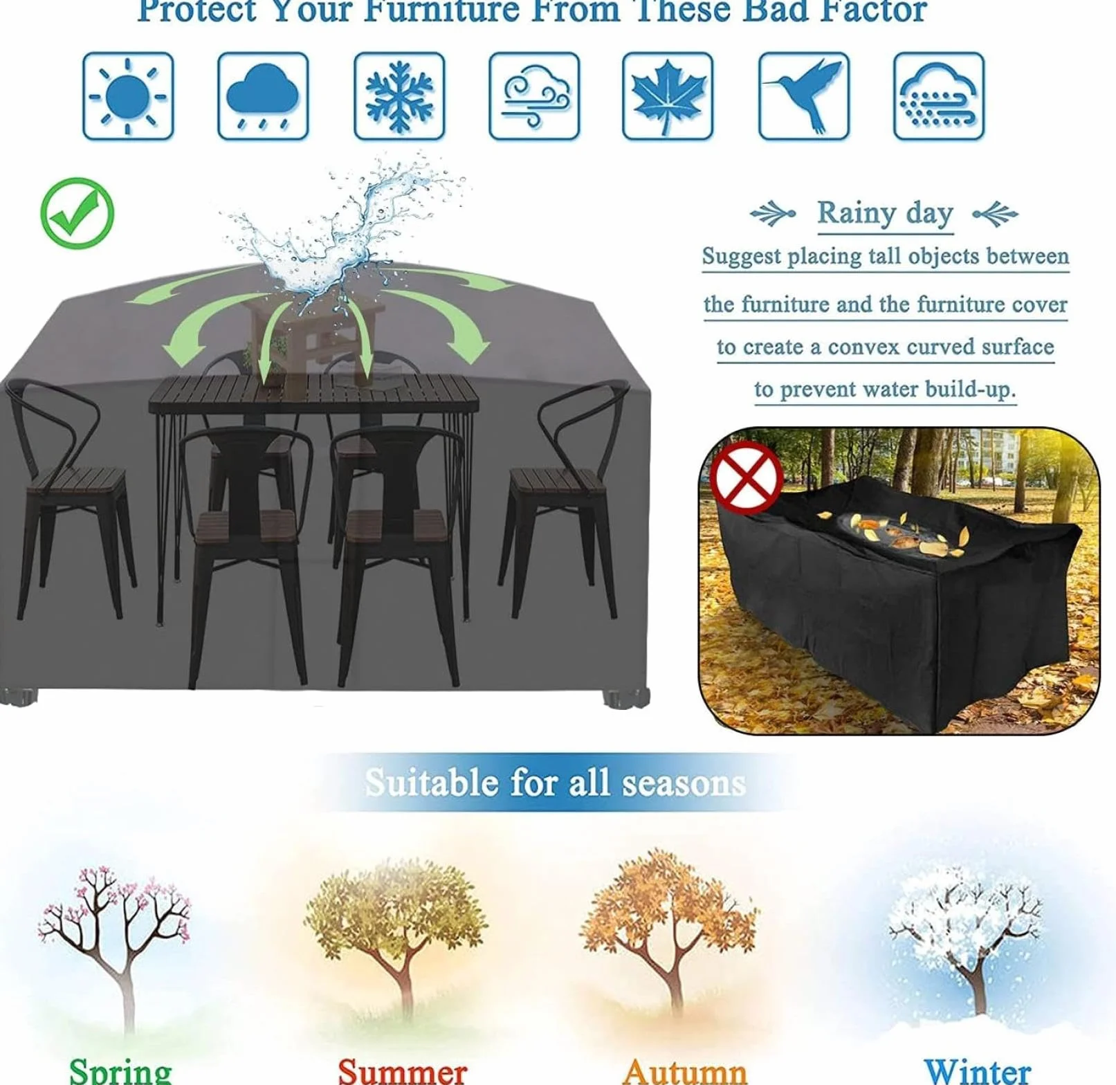 Housse Salon de Jardin Exterieur 180x90x80cm Épais,Durable Tissu Oxford 420D Couverture de Protection Housses de Meubes Exterieur Imperméable,Anti-UV,Résistance au Vent