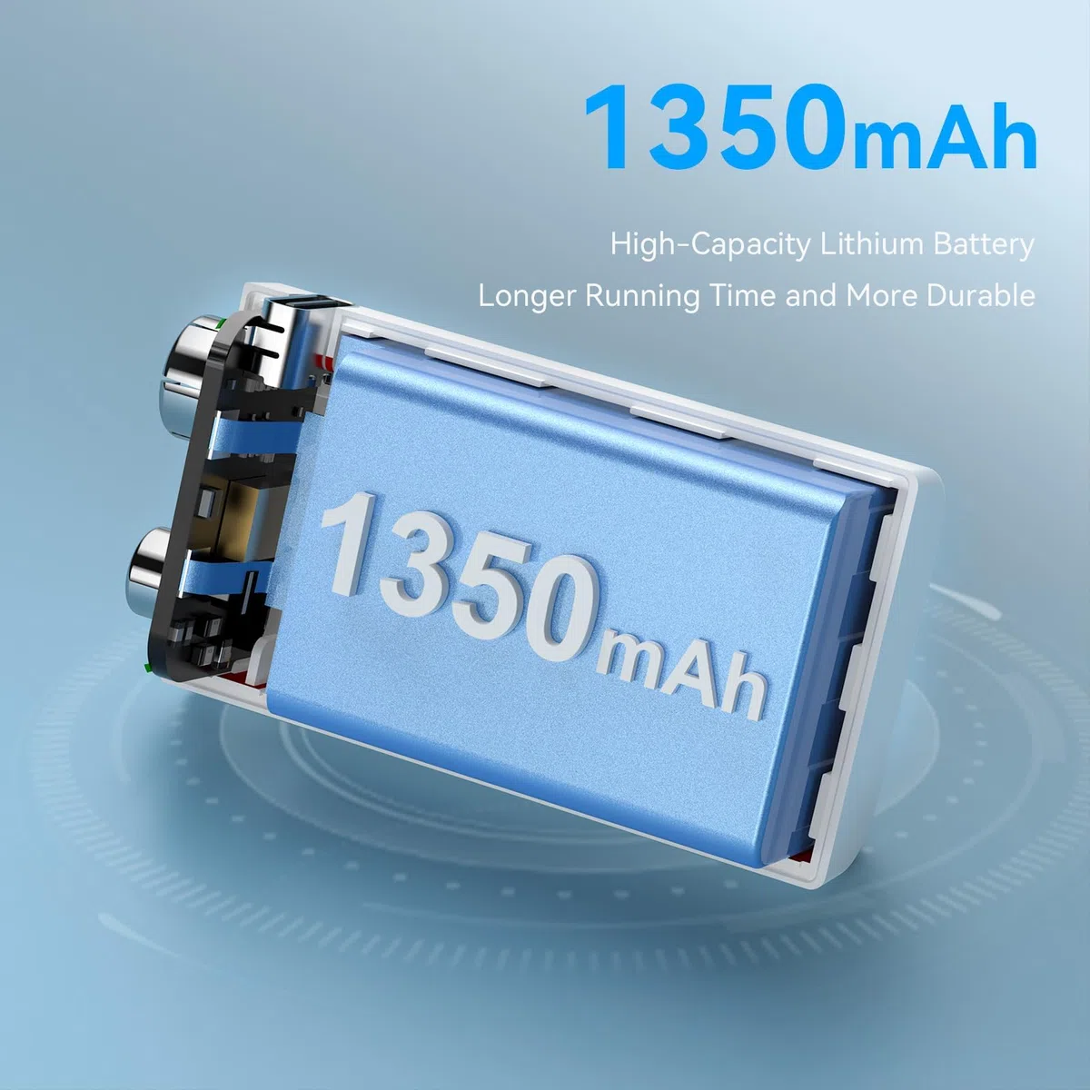 Lot de 4 Piles Rechargeables au Lithium 9V (1350mAh), avec Câble de Charge de Type C, Particulièrement Adaptées Aux Multimètres Portables, Aux Détecteurs de Métaux et Aux Testeurs de Ligne