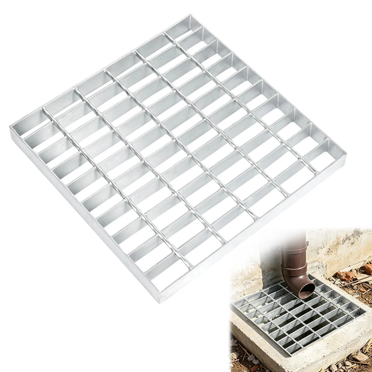 efuturetime Grille Caillebotis Carré Galvanisée 300x300x30mm | Maillage: 25/45mm | Capacité 900kg | sans Cadre | Caillebotis Exterieur pour Drainage, Regard Lumière, Porte de Garage, Jardin, Terrasse