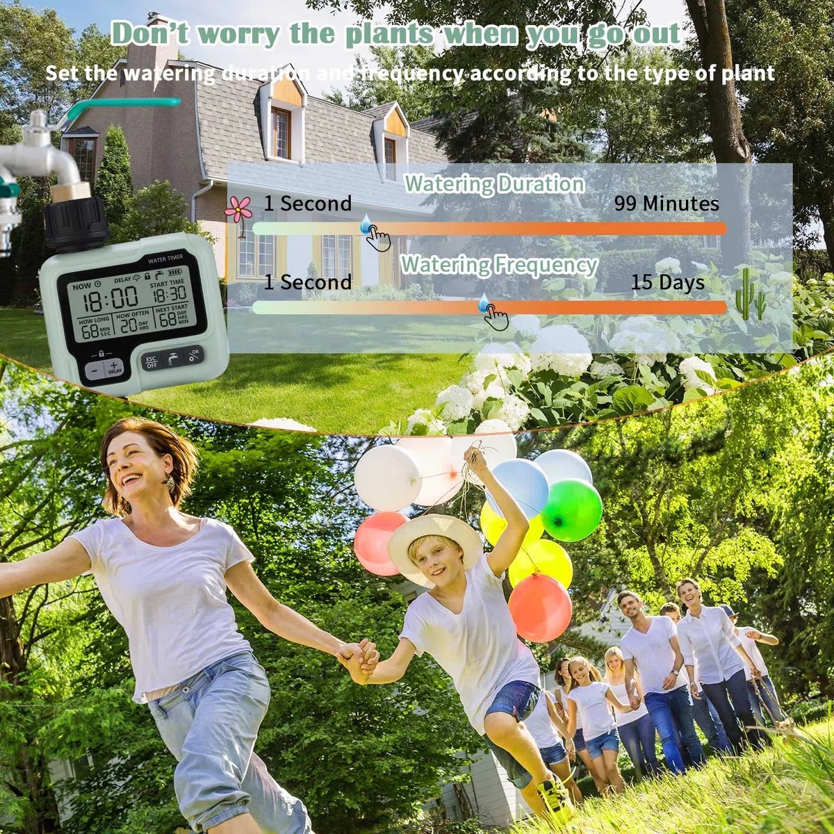 johgee Minuterie Arrosage Automatique pour Jardin, Programmateur d'Arrosage Extérieur, Minuteur Arroseur