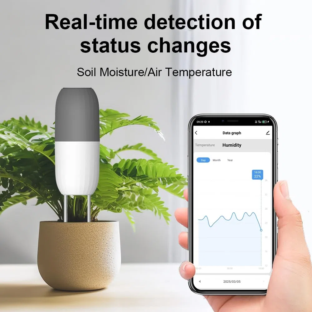 Haozee Capteur d'humidité du sol intelligent WiFi Appareil de mesure de l'humidité et de la température du sol pour jardin, ferme, serre, étanche