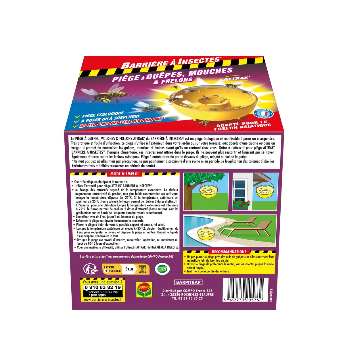 BARRIERE A INSECTES Piège à Guêpes, Mouches et Frelons, 1 Piège, BARPITRAP (Lot de 2)