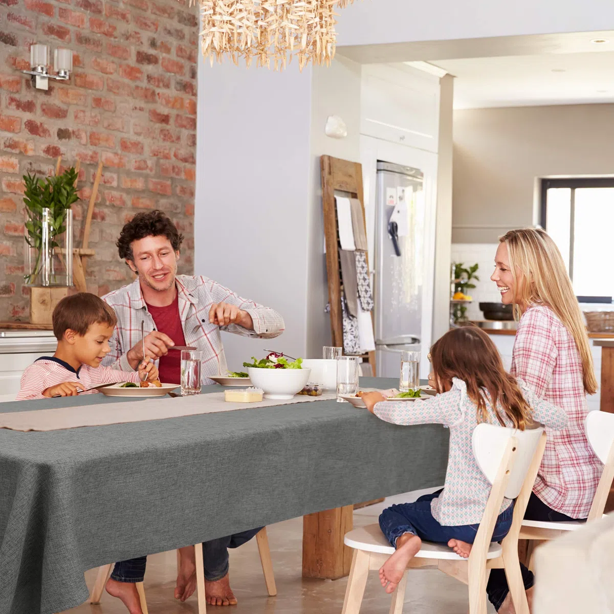 Deconovo Nappe Rectangulaire 150x300cm Imperméable Effet Lin pour Table Rectangle Salle à Manger Cuisine Mariage Fête, Gris foncé