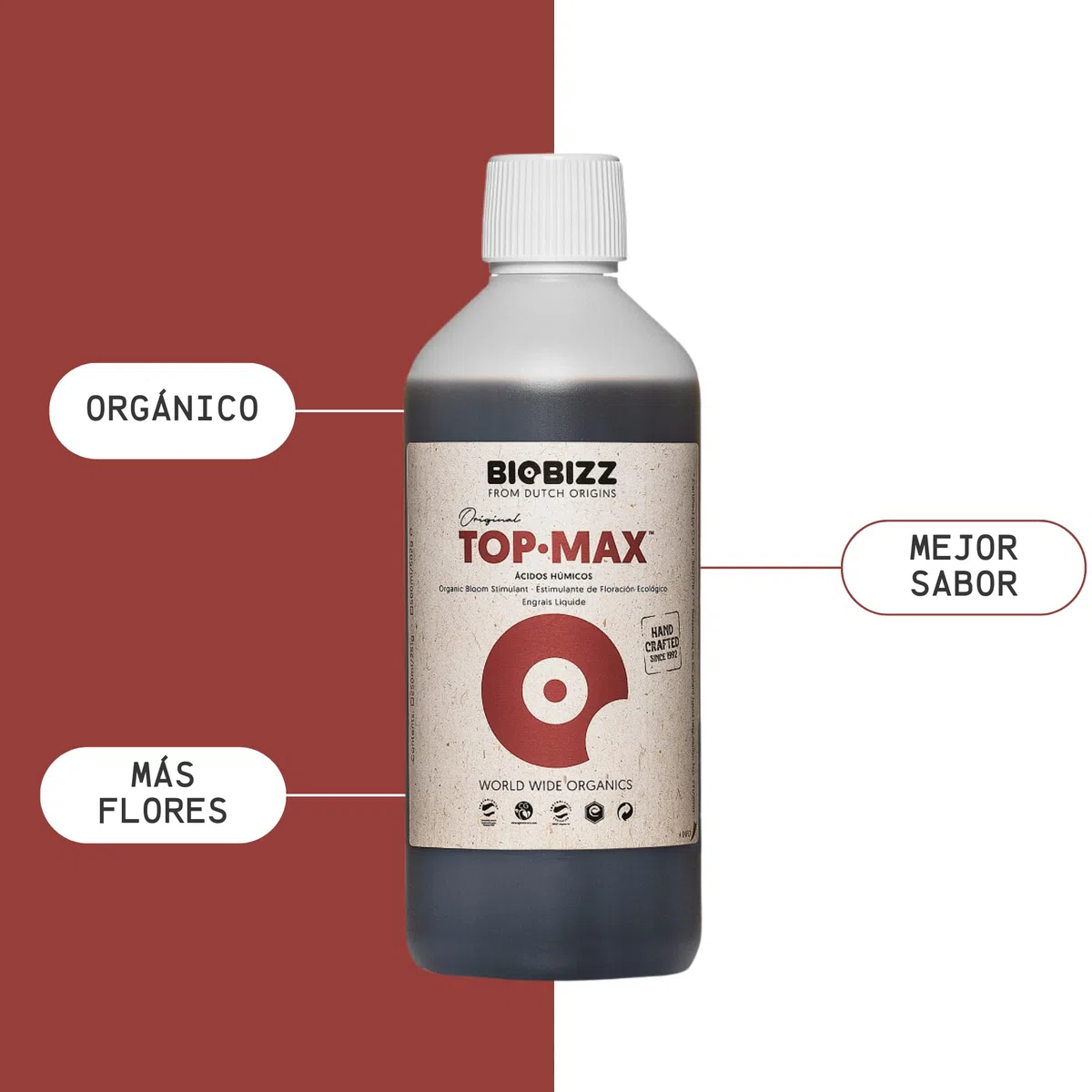 GROWMANIA Top Max de BioBizz 500 ml + Probe Boost Up de Up Nutrients + Cuillère à mesurer | Stimulateur de fleurs pour jardins urbains | Augmente la quantité et la taille des fleurs