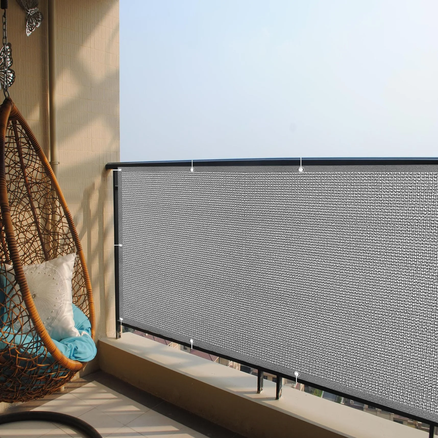Brise Vue Balcon 90 x 140 cm Antidéchirure, Vent, Couverture de Confidentialité Cache Vue Balcon Occultant avec Trous et Serre Câbles pour Jardin et Lieu de Fête Piscine, Gris