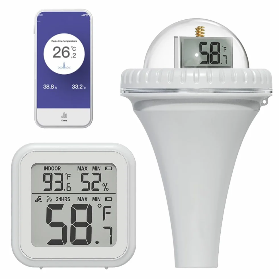Thermomètre Piscine Connecté, TGKYK Thermomètre Piscine Flottant avec vue à 360° et 3 écrans LCD, Thermometre Piscine Sans Fil, Thermometre Piscine Digital pour Piscine, étang