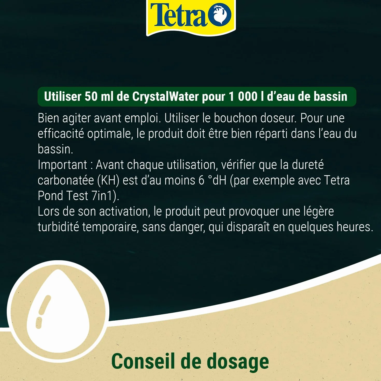 Tetra Pond CrystalWater – Clarificateur d’Eau de Bassin – Favorise une Eau Cristalline - Agglomère et facilite l’élimination des particules en suspension – 250 ml