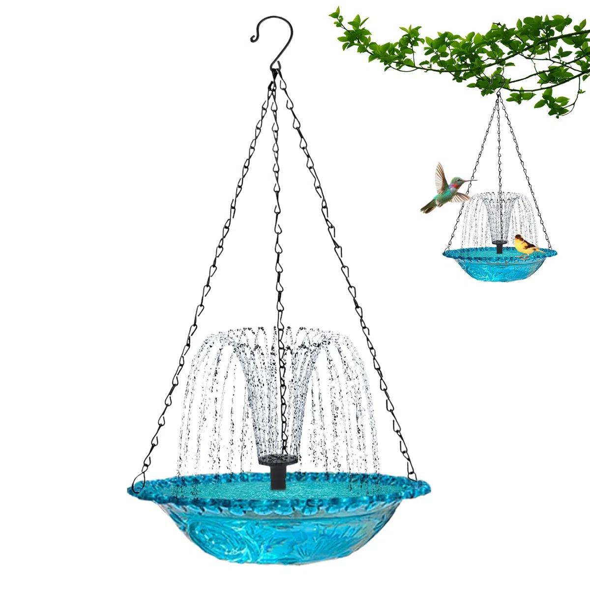 Bassin À Oiseaux,Fontaine Solaire pour Oiseaux - Abreuvoir Décoratif Suspendu pour Colibris Et Jardin Extérieur Patio