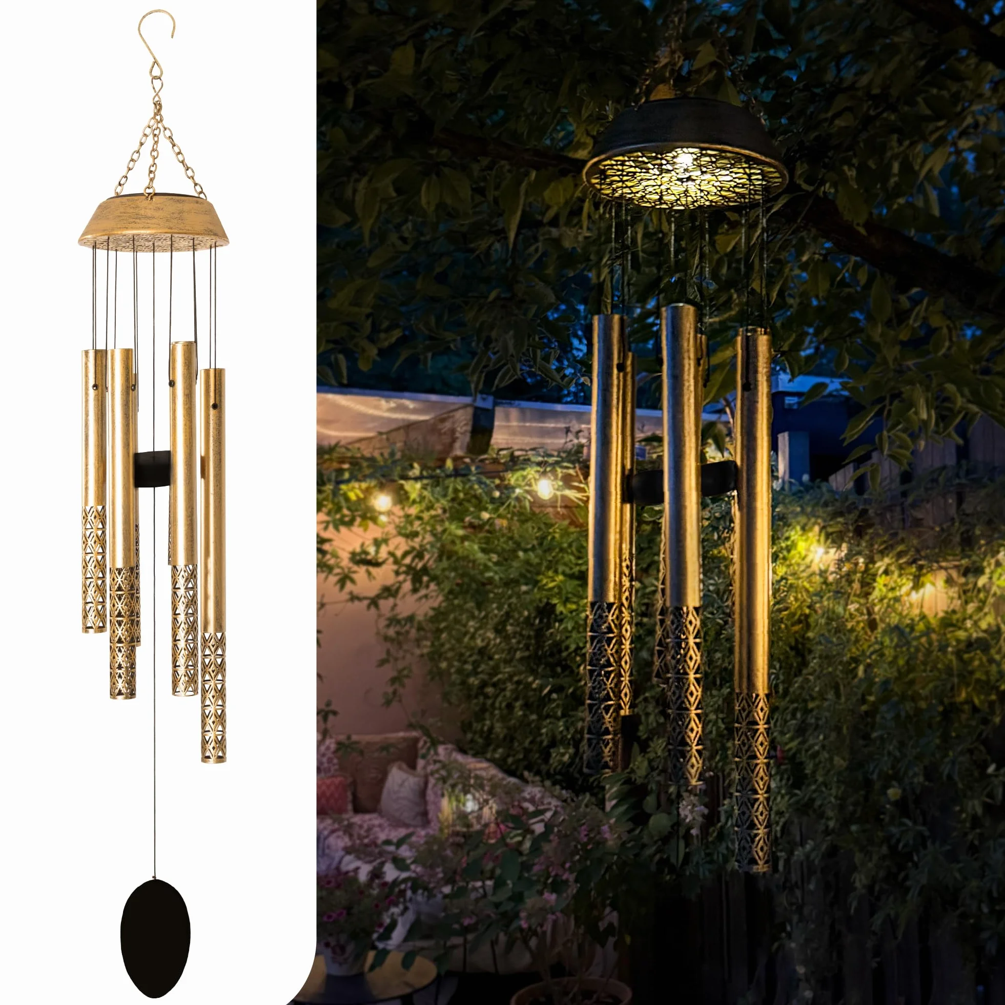 Gadgy Carillon Solaire - Carillons à Suspendre Extérieur - Lanterne Solaire avec Tubes Sonores - Décoration Jardin Résistant aux Intempéries