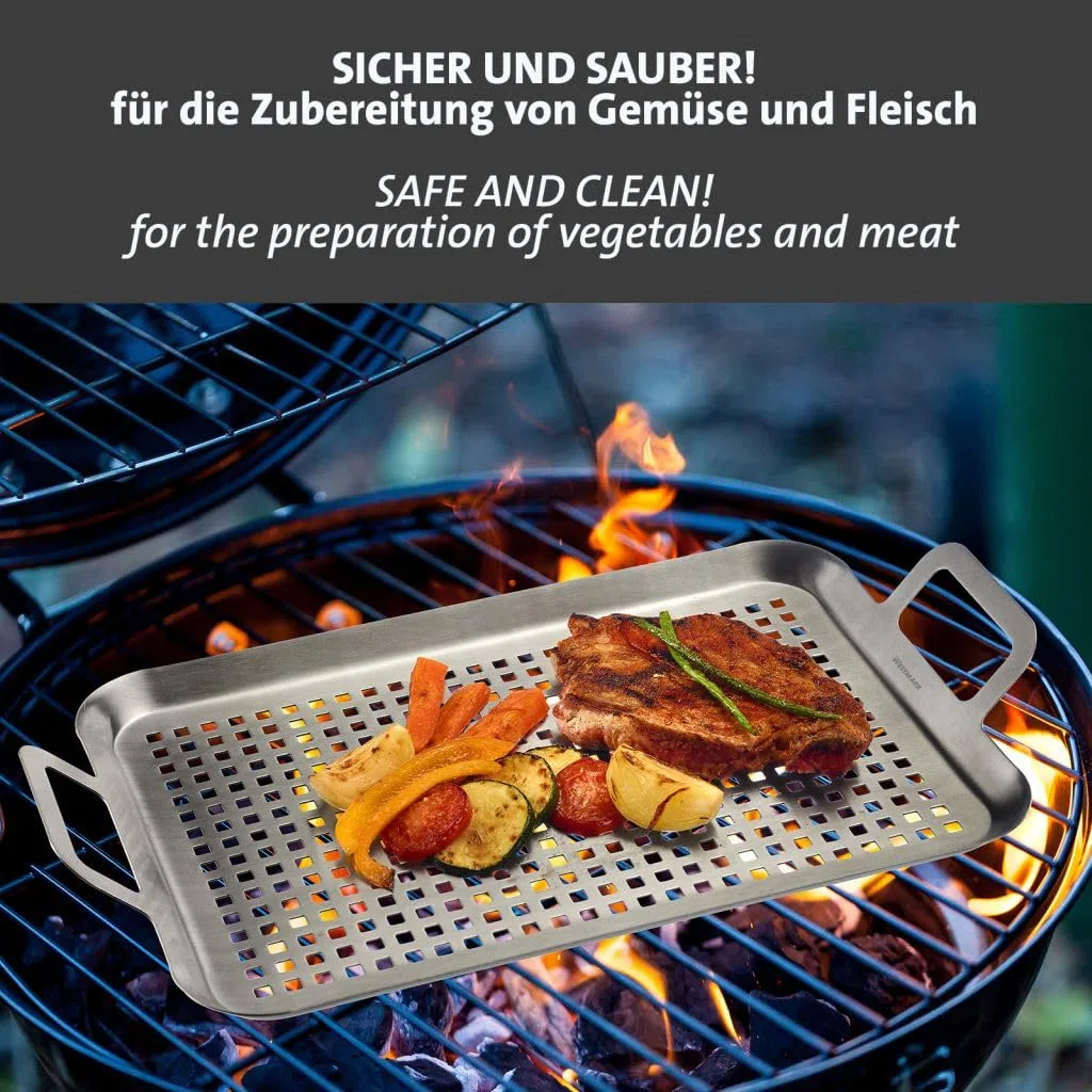 Westmark Poêle grill plate & grande - Pratique pour griller légumes, viandes et autres friandises, durable, passe au lave-vaisselle - Acier inoxydable