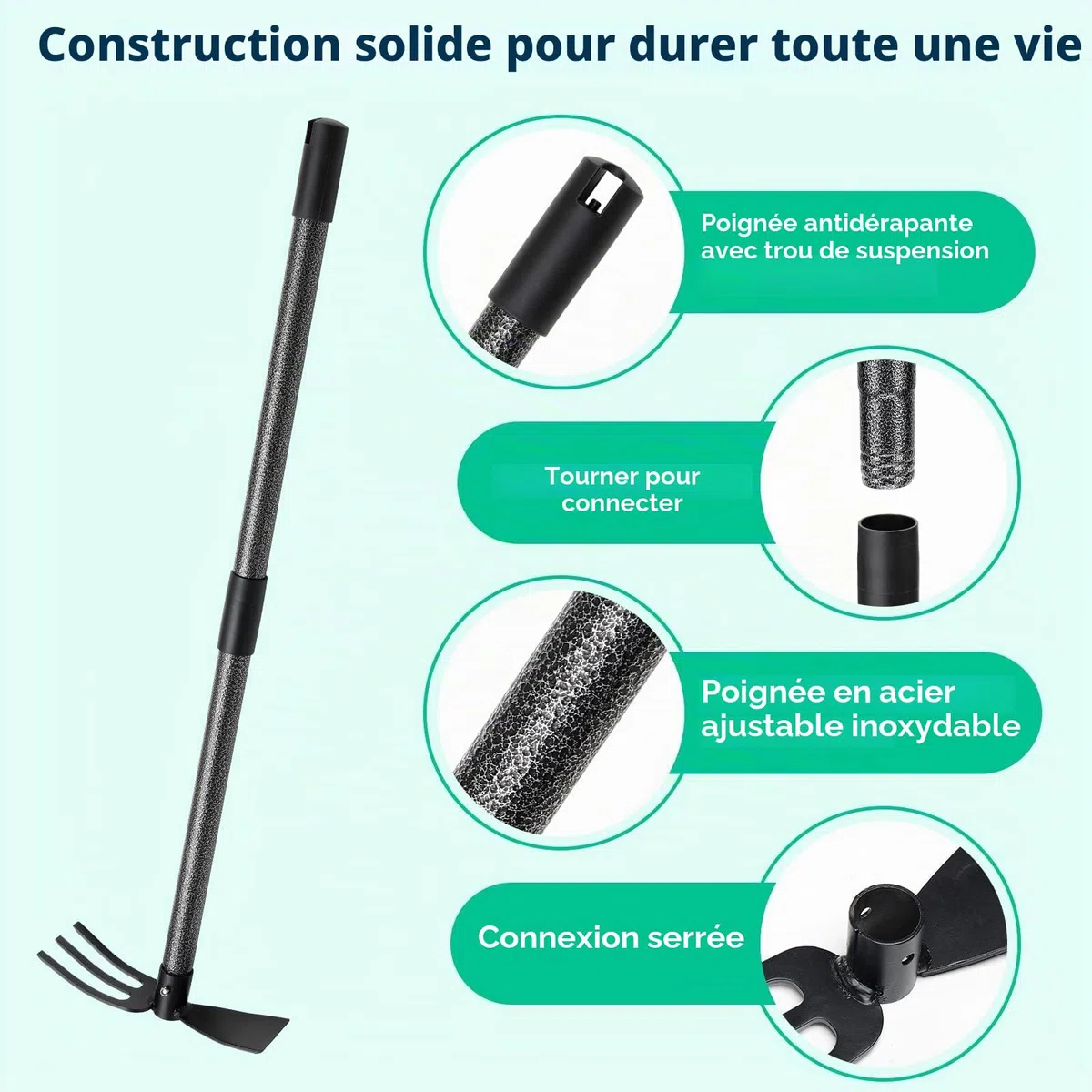 Houe de Jardin avec 2 Griffes, Largeur 114cm, Serfouette Binette Trident de Jardin pour Labourer et Désherber Le Sol, Cultivateur de Jardinage Manuel…