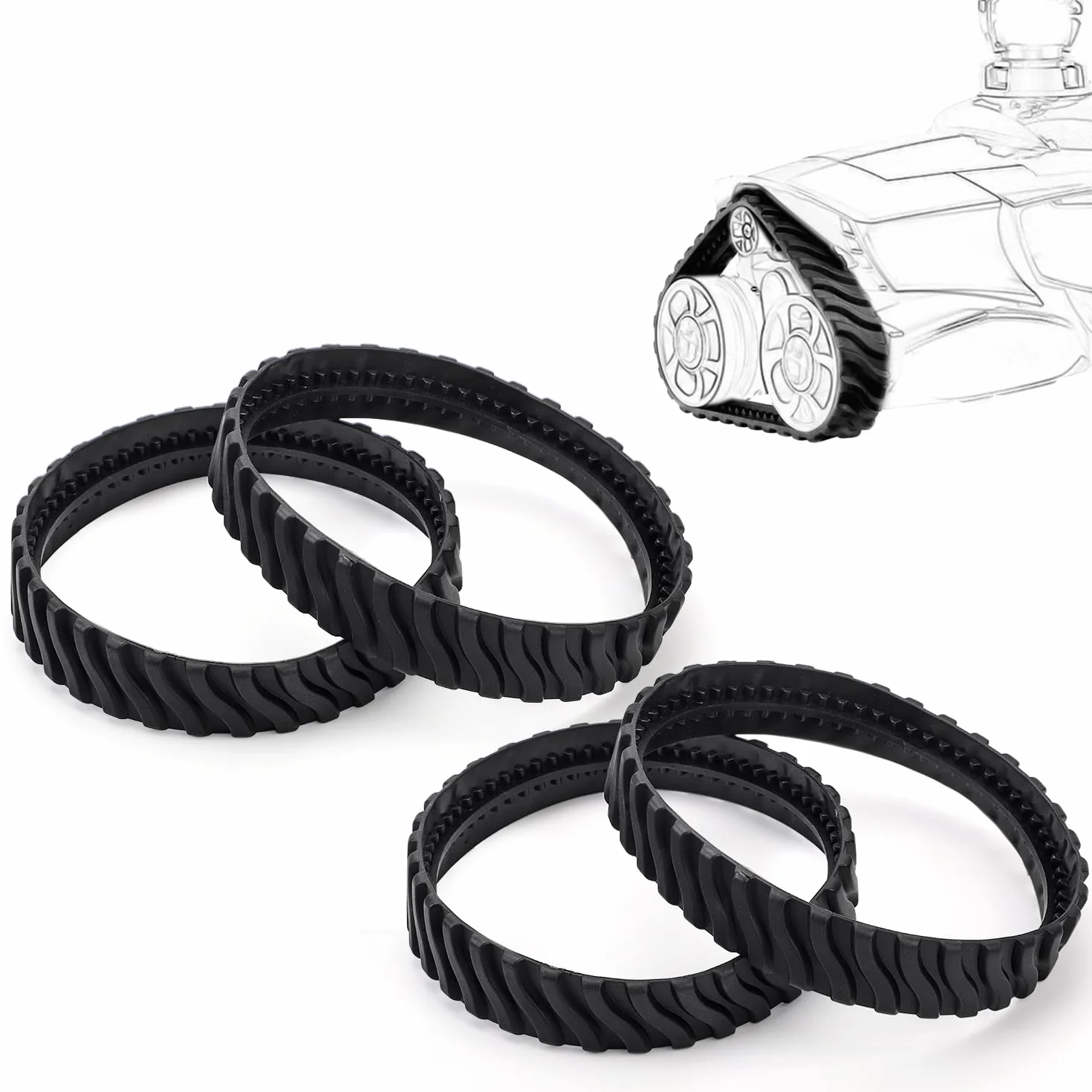 Gosknor Lot de 4 Chenilles Rechange pour Nettoyeur Piscine de Zodiac MX6 MX8 Elite, R0526100 Courroies en Caoutchouc Robustes pour Pneus Piscine
