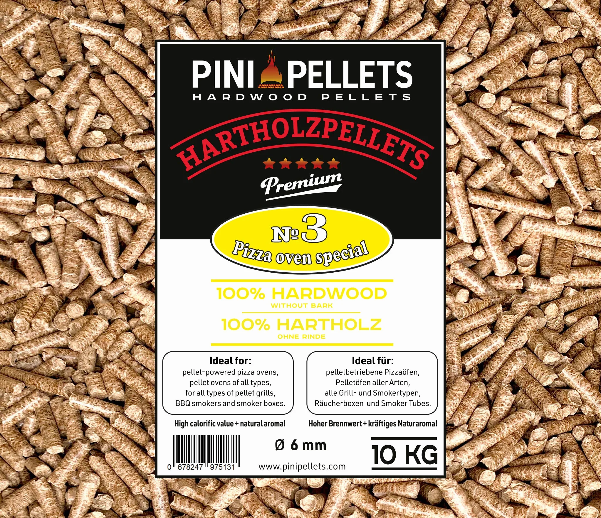 PINI Pellets de Bois Dur №3 Pizza Four spécial 10 Kg pour Four à Pizza à Pellet