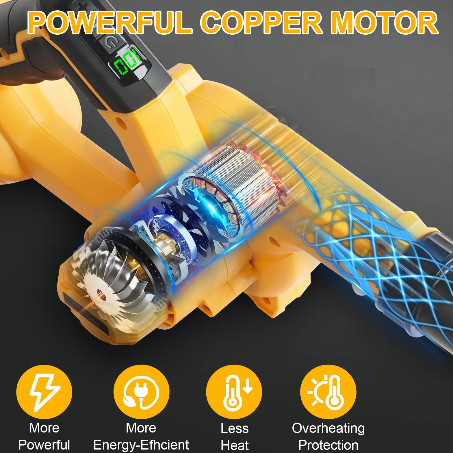 Powarobor Souffleur à Feuilles sans Fil Compatible avec DeWalt 18 V Les Batteries DCB180-201 (Outil Seulement, sans Batterie/Chargeur, 18,500 TR/Min, 3,5 m³/Min, Affichage LED,1,54 kg)