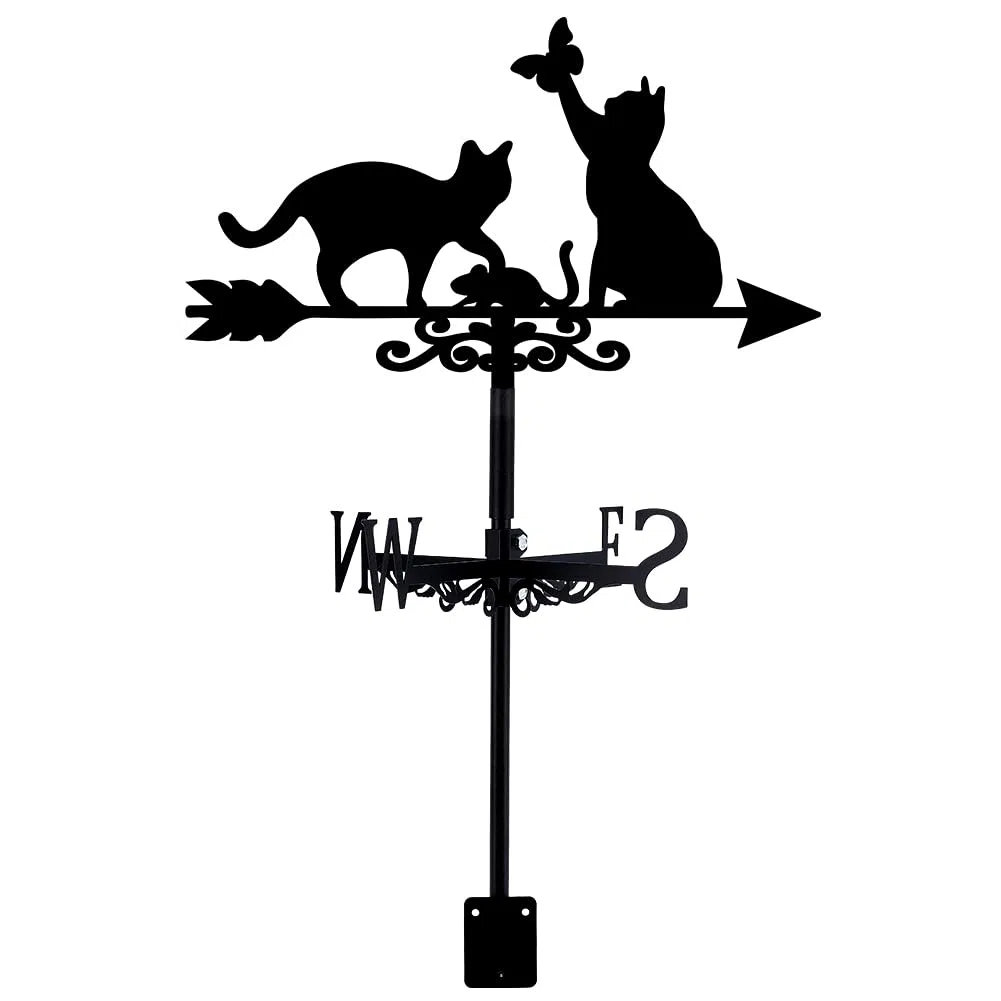 SUPERDANT Chats Girouette de Jardin Exterieur Girouettes Chats avec Papillon Animal Métal Girouette de Toit Jardin Direction Signe Girouettes Extérieur Ferme Décoration Vent Outil de Mesure