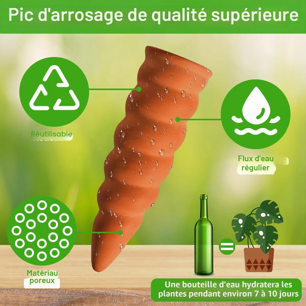 Lot de 8 Cône en Argile d’arrosage, Arrosage en Terre Cuite,Système d'Irrigation Naturel, arrosage Automatique pour Jardin Plantes d'intérieur.jardinières et Plantes en Pot, Terre Cuite,Marro.