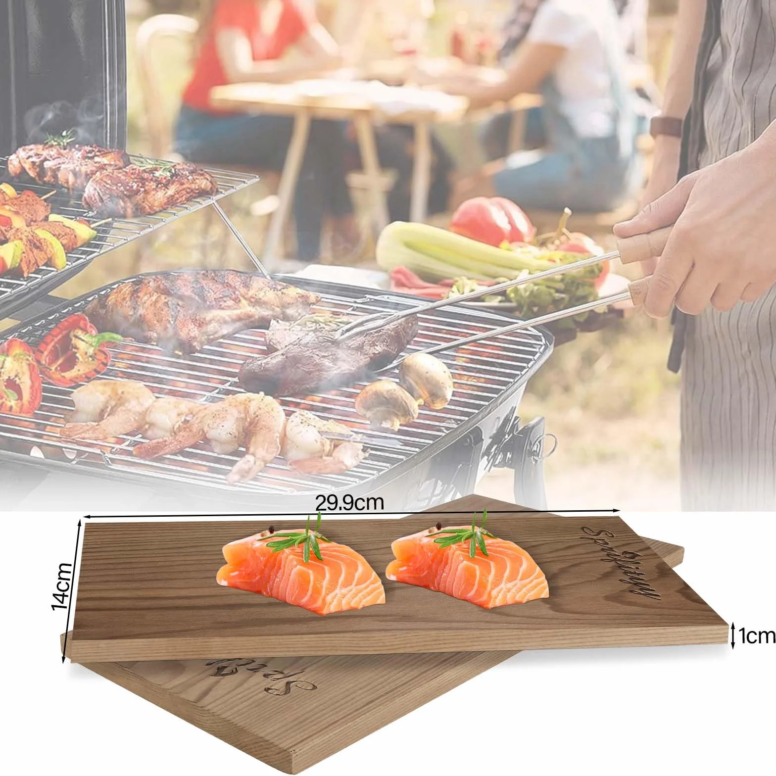 Sprifityy 2 Pièces Planches à Fumer en Bois de Cèdre Rouge - Bois 100% Naturel,Planches Grillade Barbecues,Durable et réutilisable,pour Barbecues à Gaz,à Charbon et Électriques