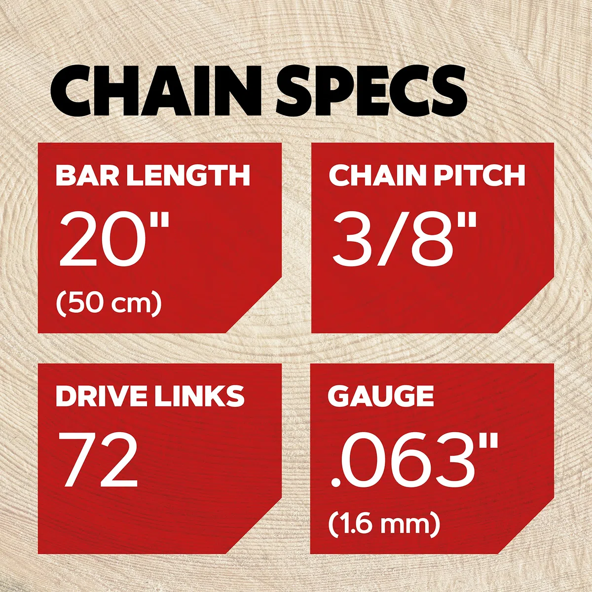OREGON PowerCut - Chaîne de Tronçonneuse pour Guide-Chaîne 50 cm (20") / Pas 3/8" / Jauge 1,6 mm / Gouges carrée / 72 Maillons d'Entraînements - Compatible avec AEG, Carver & Stihl (75EXL)