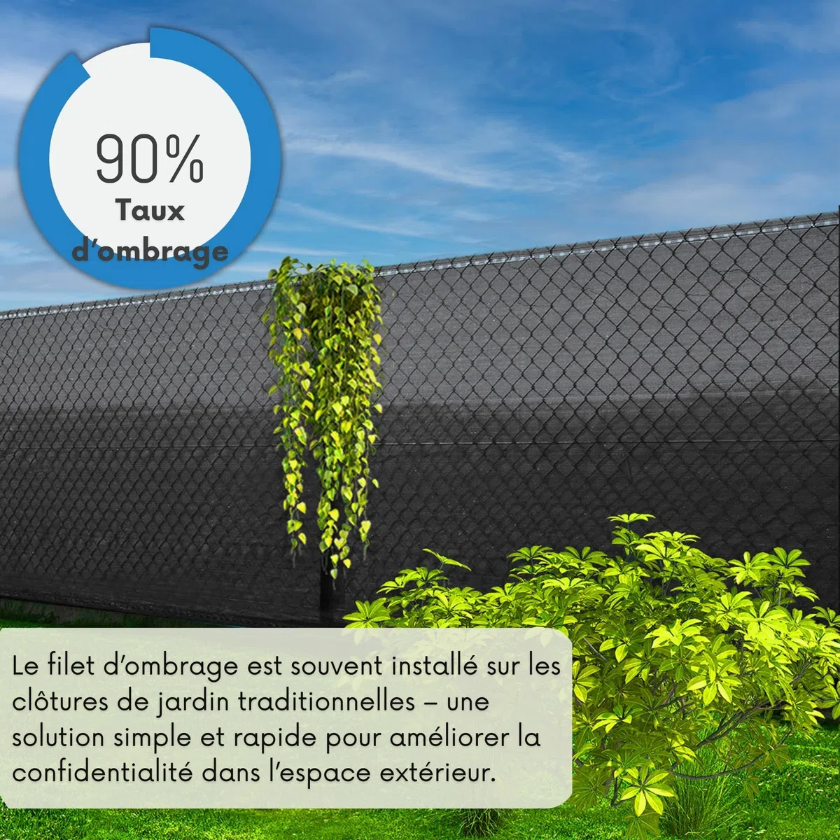 Filet d'ombrage, 1,5 x 25 m, 95 % de protection UV et serre-câbles, filet brise-vue, haute densité et bords renforcés, pour clôture de jardin, balcon, terrasse, protection solaire SPRINGOS