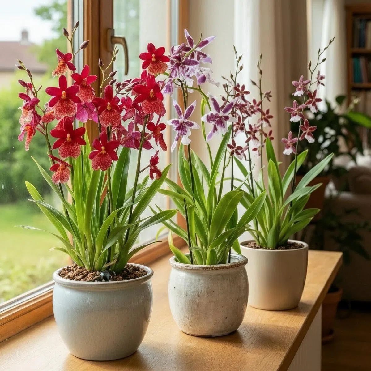 Orchidée Cambria - 3 Plante Intérieur Naturelle - 30-40 cm - 3 Couleurs légèrement parfumées - Naturelle Plante de Hollande (pas de graines, non artificielle)