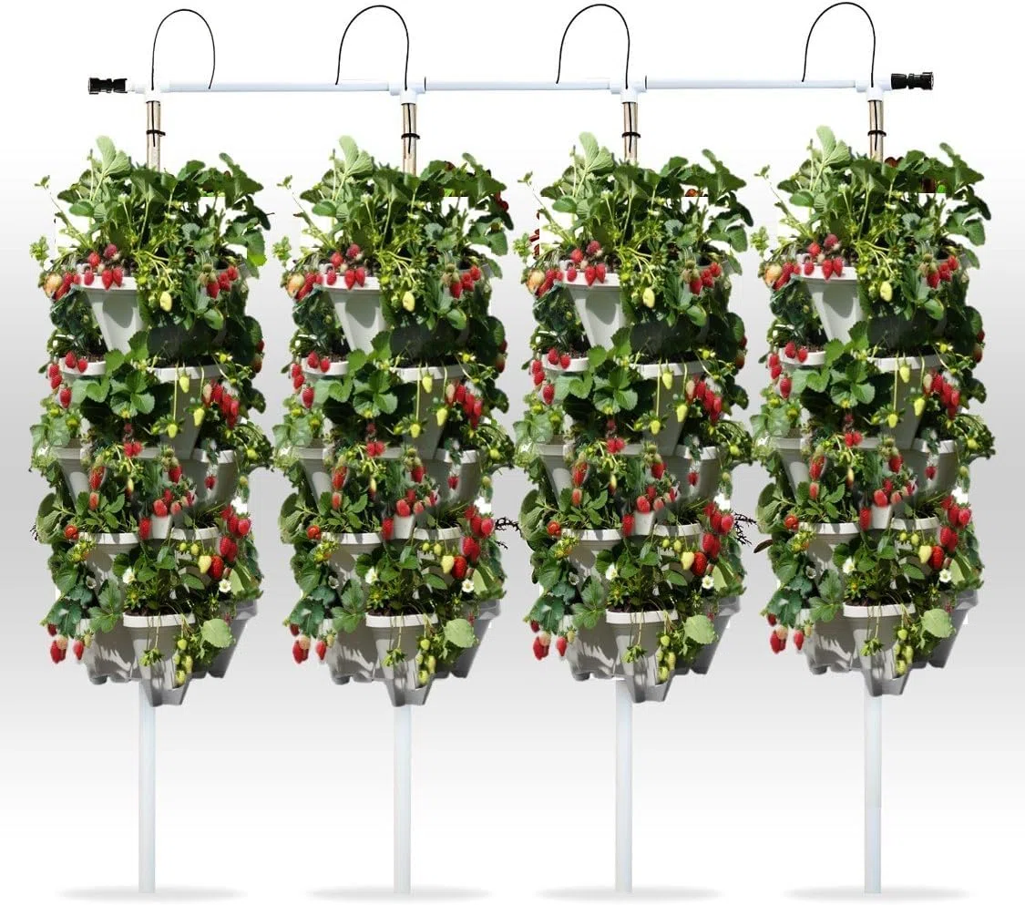 Tour de plantation avec jardinières empilables, jardin vertical à 3 étages pour légumes, fraises, herbes et fleurs, convient pour l'intérieur et l'extérieur (blanc)