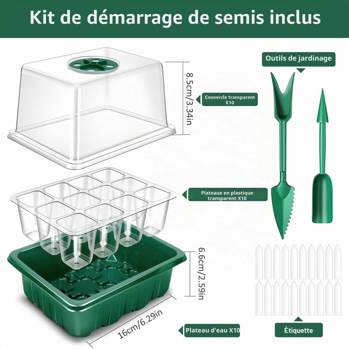 Verdenu Mini Serre pour Plantes, 10 Pièces 120 Cellules Plaque Semis, Serre Interieur avec couvercles rehaussés, Bac à semis Pépinière Boîte de Culture Durables, Hauteur du dôme d'humidité 8,4 cm