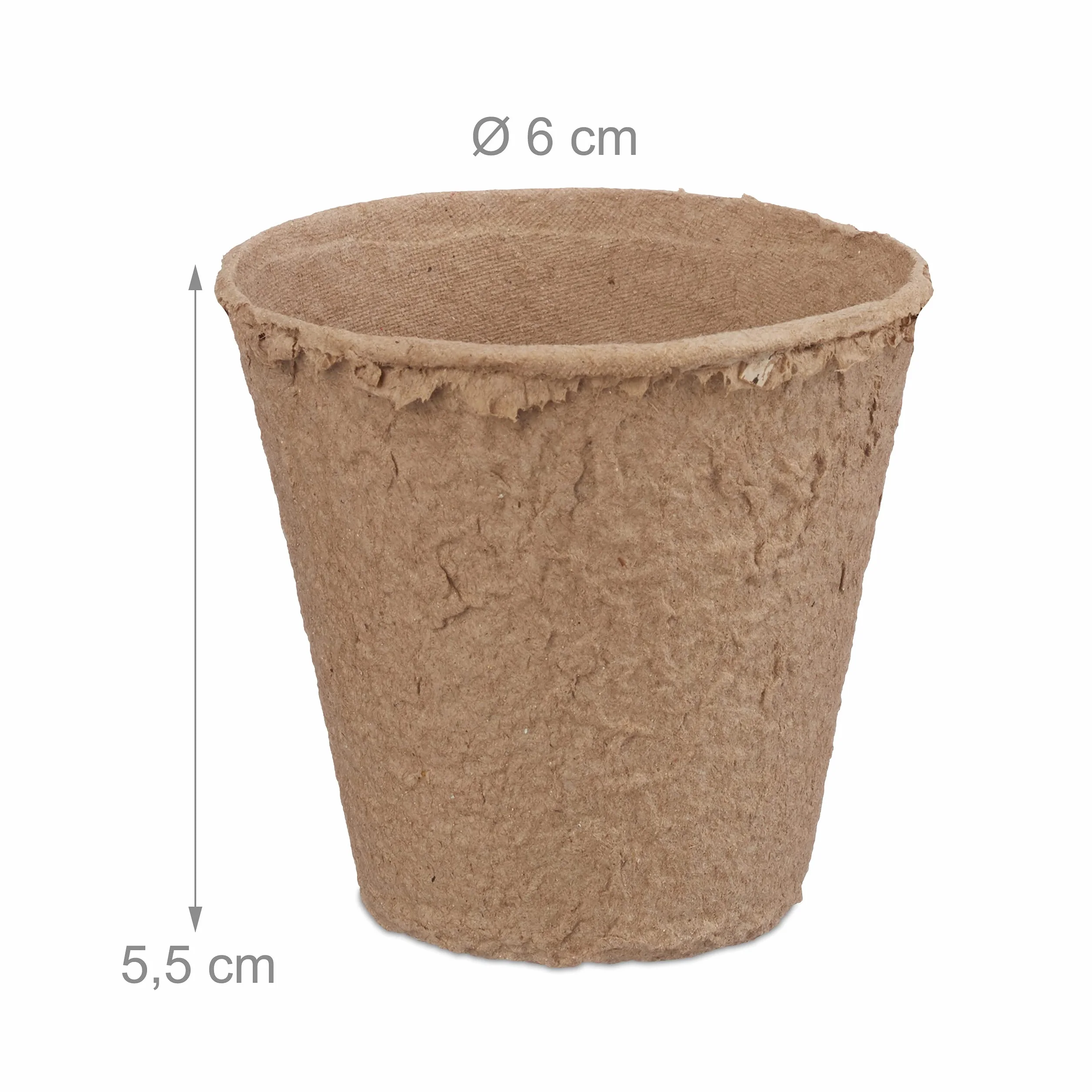 Relaxdays Pot Jardinage en Set, biodégradable, pour Plantes, Rond, 240 pièces, Cellulose, diamètre : 6 cm, Beige