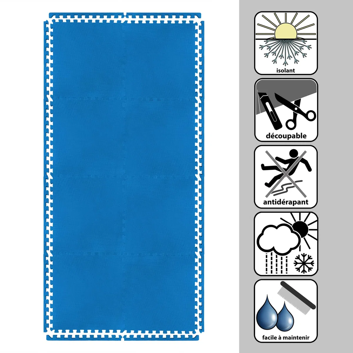 Montafox Tapis de Piscine Tapis de Base Épais Set de 8 Bleu 60 x 60 x 1 cm Éléments de Sol Dalle Mouse Piscine Spa Exterieur Protecteur de Sol pour Piscine