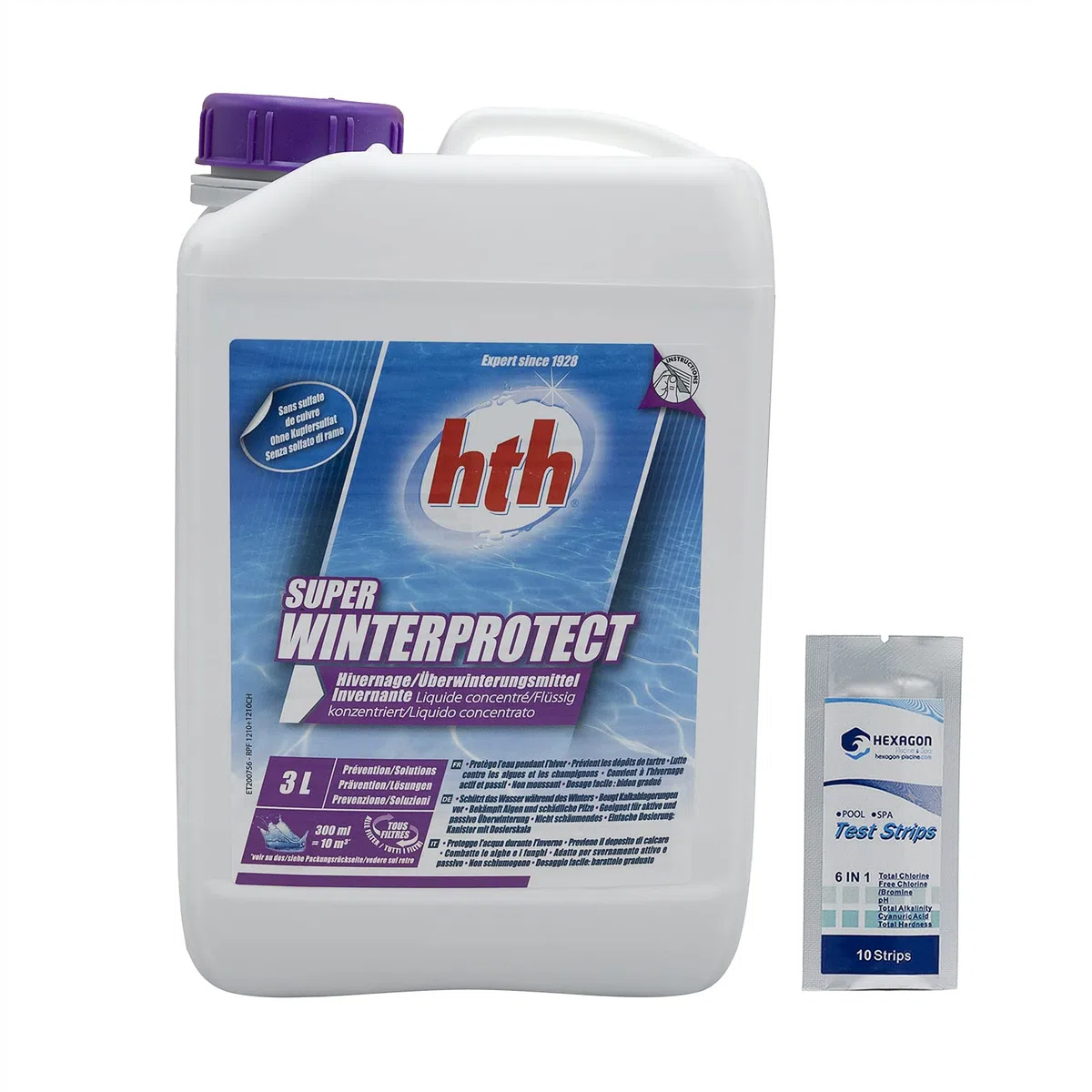 HTH Super WINTERPROTECT Liquide - 3L | Hivernage - Ultra Concentré - Non moussant + 10 Tests HPS OFFERTS 6 en 1