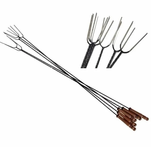 Fourchette à barbecue robuste - Broches à barbecue inox 120cm - 10x pièces - Accessoires pour barbecue - Laqué noir avec manche en bois, idéal pour les brochettes de guimauve