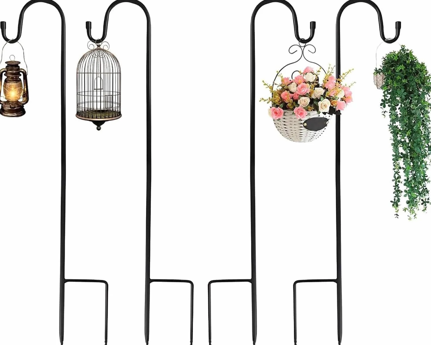 Crochet de Berger pour Jardin, bâton de Berger pour Lanterne, Poteau de Jardin en métal,détachable, pour paniers de Plantes, lanternes, Mariages, Lampes solaires, Cages à Oiseaux, 120 cm, Lot de 4