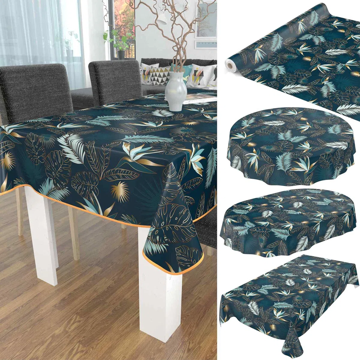 Anro Nappe en toile cirée, lavable, couleur marbre gris