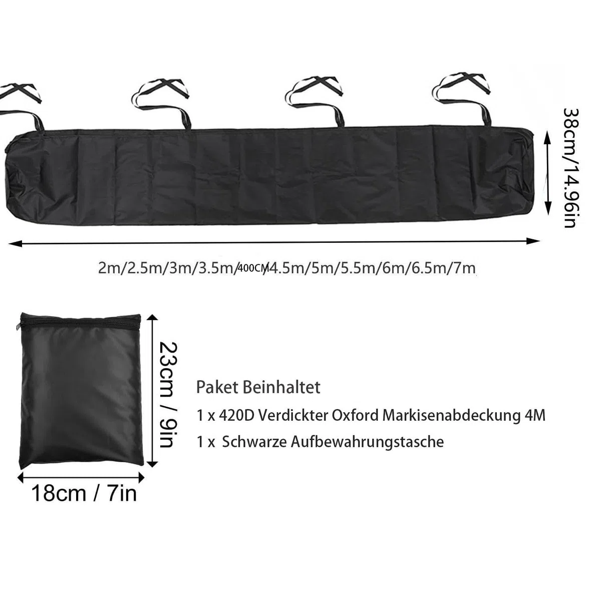 JDMA 400CM Housse de Protection pour auvent d'extérieur, Housse pour auvent de terrasse imperméable, Housse étanche à la poussière, Housse de Store avec Sac de Rangement