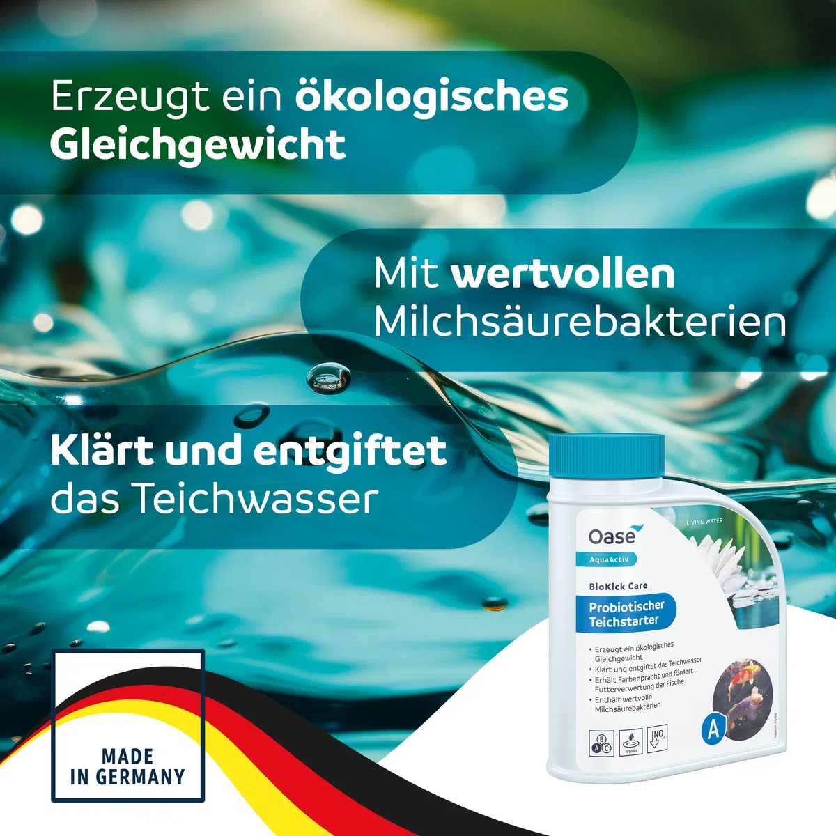 OASE AquaActiv BioKick Care 43155 Soin de l'eau Naturel pour bassins 500 ML – Produit d'entretien hautement Actif avec minéraux naturels pour Une Eau Claire dans l'étang de Jardin, étang à Poissons,
